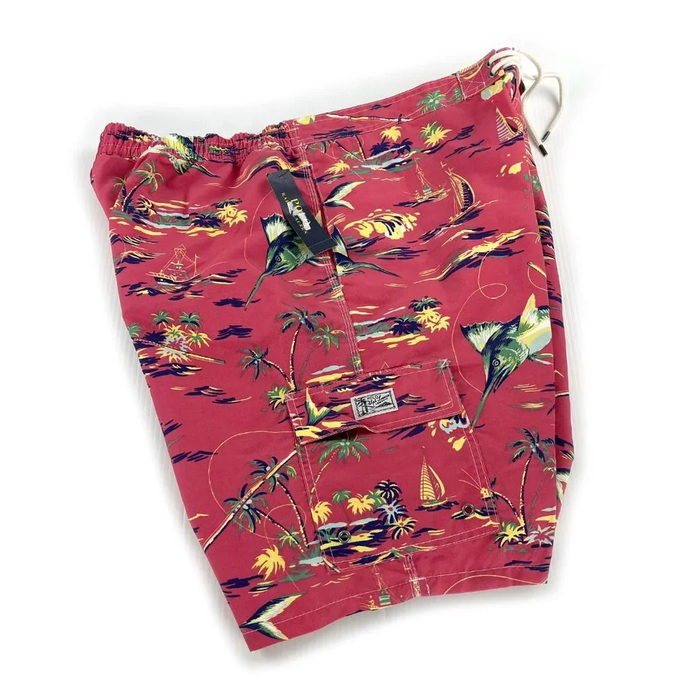 POLO RALPH LAUREN Swim Trunk Men Short Floral Fish Hawaiian Board 2X 2XB XXL 2XL